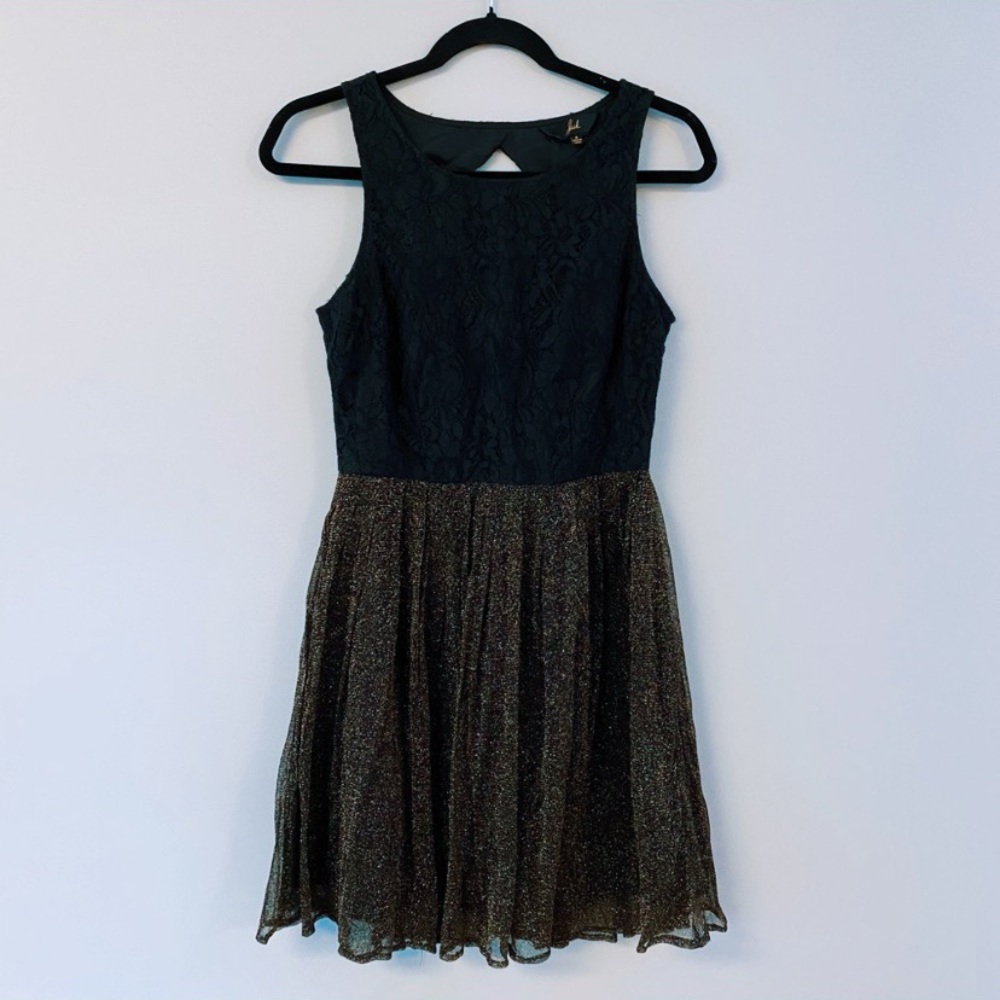 Jack by BB Dakota | Black Lace + Gold Mini Dress | Size 4